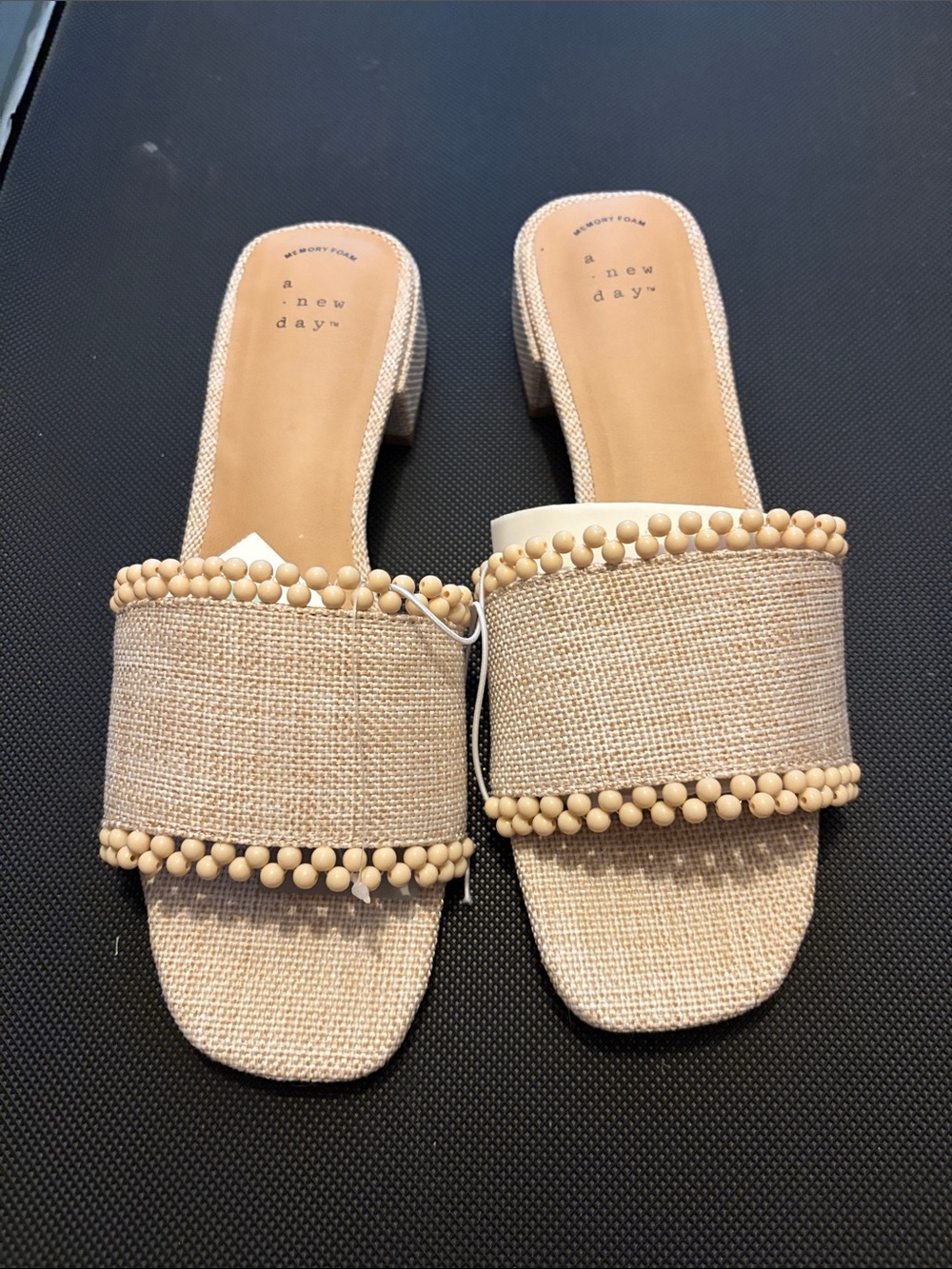 a new day Natural Beaded Raffia Slide Mules
